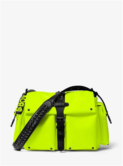 Michael Kors Olivia Large Studded Satin Messenger Bag Neon 